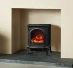 Gazco Huntingdon 20 Electric – Matt Black, Clear Door