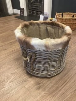 Fur Lined Wicker Log Store Basket