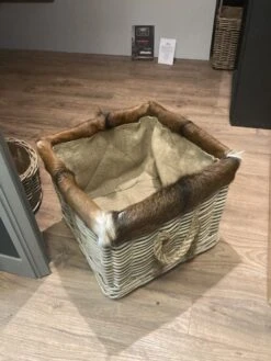 Fur Lined Wicker Log Store Basket With Wheels