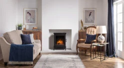 Gazco Electric Sheraton 5 -Heating Equipment Store Sheraton 5 Electric with Log Pebble fuel effect and Amber flame setting straight on