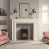 Gazco Sheraton Electric Stove -Heating Equipment Store Sheraton 5 Electric with Log Pebble fuel effect and Amber flame setting with Grafton Limestone mantel 1024x631 1