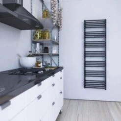 Terma Alex ONE Designer Electric Towel Rail - Grey 800w (500 X 1580mm) -Heating Equipment Store alex one 1580x50 modern grey lifestyle 4 1 2