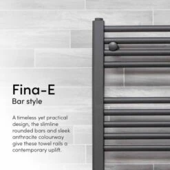 Ecostrad Fina-E Bluetooth Electric Towel Rail - Anthracite 400w (500 X 1200mm) -Heating Equipment Store anthracite 14