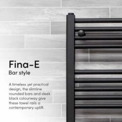 Ecostrad Fina-E Thermostatic Electric Towel Rails - Black -Heating Equipment Store black fina