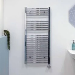Heating Equipment Store 16 Ecostrad Fina-E Thermostatic Electric Towel Rail - Curved Chrome 300w (500 X 1100mm)