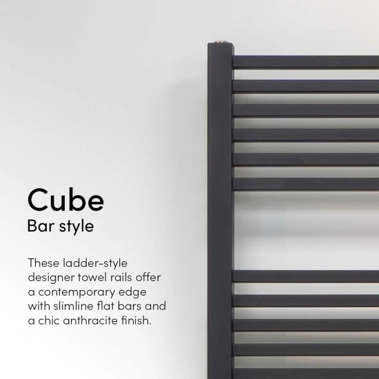 Ecostrad Cube Electric Towel Rail - Anthracite 600w (500 X 1200mm) 7 Ecostrad Cube Electric Towel Rail - Anthracite 600w (500 X 1200mm) - Image 5