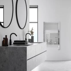 Ecostrad Cube Bluetooth Electric Towel Rail - Chrome 400w (500 X 800mm) -Heating Equipment Store cube bluetooth chrome 500x800 lifestyle 1 1