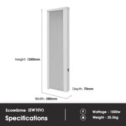 Ecostrad Ecowärme Vertical Electric Radiators - White 12 Ecostrad Ecowärme Vertical Electric Radiators - White -Heating Equipment Store ew10v dimensions 1