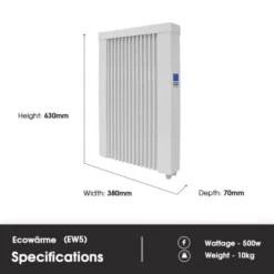 Ecostrad Ecowärme Electric Radiator - White 500w -Heating Equipment Store ew5 dimensions