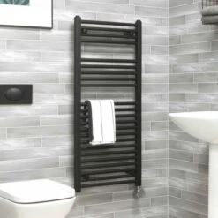 Ecostrad Fina-E Bluetooth Electric Towel Rail - Anthracite 400w (500 X 1200mm) -Heating Equipment Store fina anthracite 500x1100 moa angle 2 1