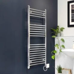 Ecostrad Fina-E Thermostatic Electric Towel Rail - Chrome 200w (400 X 700mm) -Heating Equipment Store fina chrome 500x1200 basic angle 5