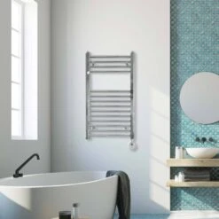 Ecostrad Fina-E Thermostatic Electric Towel Rail - Chrome 200w (400 X 700mm) -Heating Equipment Store fina e 400x700 sun digital thermostat fe t 20 c lifestyle 1