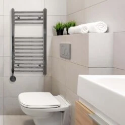 Ecostrad Fina-E IQ WiFi Electric Towel Rail - Chrome -Heating Equipment Store fina e iq wifi 300w 400x700 lifestyle 1 1