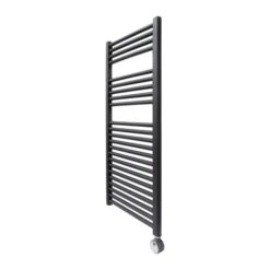Ecostrad Fina-E Thermostatic Electric Towel Rails - Black -Heating Equipment Store fina e thermostatic 500x1100mm black 300w cutout side 1
