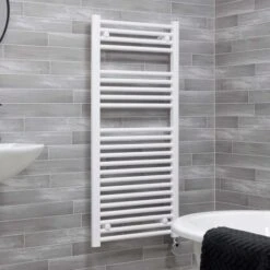 Ecostrad Fina-E Thermostatic Electric Towel Rail - White 300w (500 X 1100mm) -Heating Equipment Store fina white 500x1100 digital angle