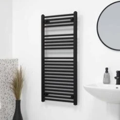 Ecostrad Fina-E Electric Towel Rail - Black 300w (500 X 1100mm) -Heating Equipment Store fina b basic 02 1