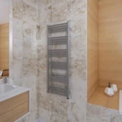 Terma Fiona ONE Designer Electric Towel Rail - Grey 600w (480 X 1380mm) -Heating Equipment Store fiona one 1380x480 sparkling gravel lifestyle 1 1 1
