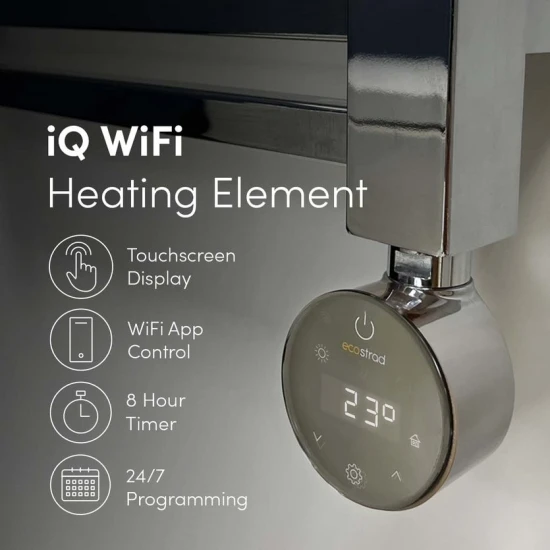 Ecostrad Fina-E IQ WiFi Electric Towel Rail - Curved Chrome 300w (500 X 1100mm) 4 Ecostrad Fina-E IQ WiFi Electric Towel Rail - Curved Chrome 300w (500 X 1100mm) - Image 2