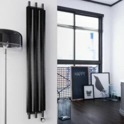 Terma Ribbon V E Vertical Designer Electric Radiator - Black 600w 7 Terma Ribbon V E Vertical Designer Electric Radiator - Black 600w -Heating Equipment Store ribbon ve 1800x290 heban black lifestyle 1 1