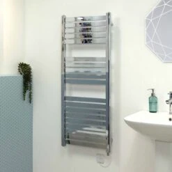 Ecostrad Scala Electric Towel Rail - Chrome 600w (500 X 1200mm) 11 Ecostrad Scala Electric Towel Rail - Chrome 600w (500 X 1200mm) -Heating Equipment Store scala chrome 500x1200 basic angle