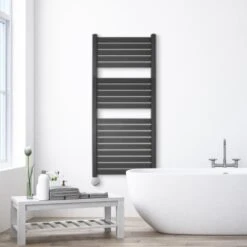 Ecostrad Scala Thermostatic Electric Towel Rail - Anthracite 600w (500 X 1200mm) -Heating Equipment Store scala bluetooth anthracite 500x1200 lifestyle 1