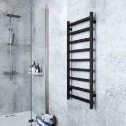 Terma Simple ONE Designer Electric Towel Rail - Black 400w (500 X 1080mm) -Heating Equipment Store simple one 1080x500 heban black lifestyle 2