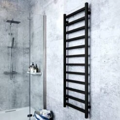 Terma Simple ONE Designer Electric Towel Rail - Black 600w (500 X 1440mm) -Heating Equipment Store simple one 1440x500 heban black lifestyle 2 1