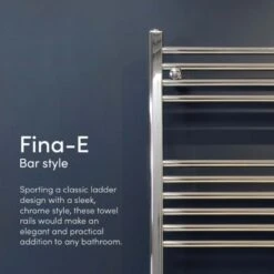 Ecostrad Fina-E IQ WiFi Electric Towel Rail - Chrome -Heating Equipment Store thumbnail 2 2
