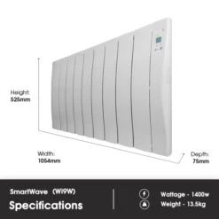 Haverland Wi9 SmartWave Self-Programming Electric Radiator - 1400W -Heating Equipment Store wiw9 dimensions